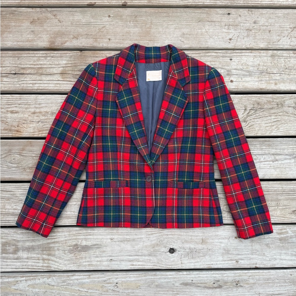 Women’s Pendleton Red Plaid Single Button Blazer … - image 1